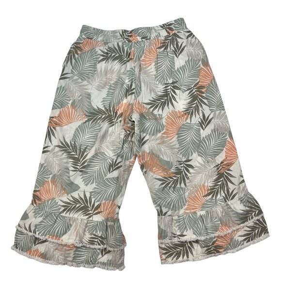 Cato Hi-Rise Cropped Linen Pants Size Large Wide Leg Capri Culotte Ruffle Hem - Picture 5 of 11